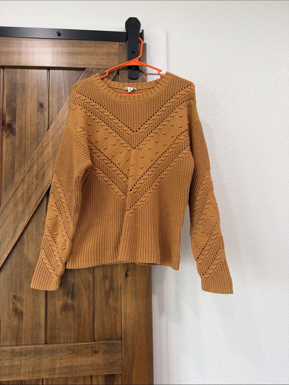 Mustard Chevron Cable Knit Crew Neck Sweater